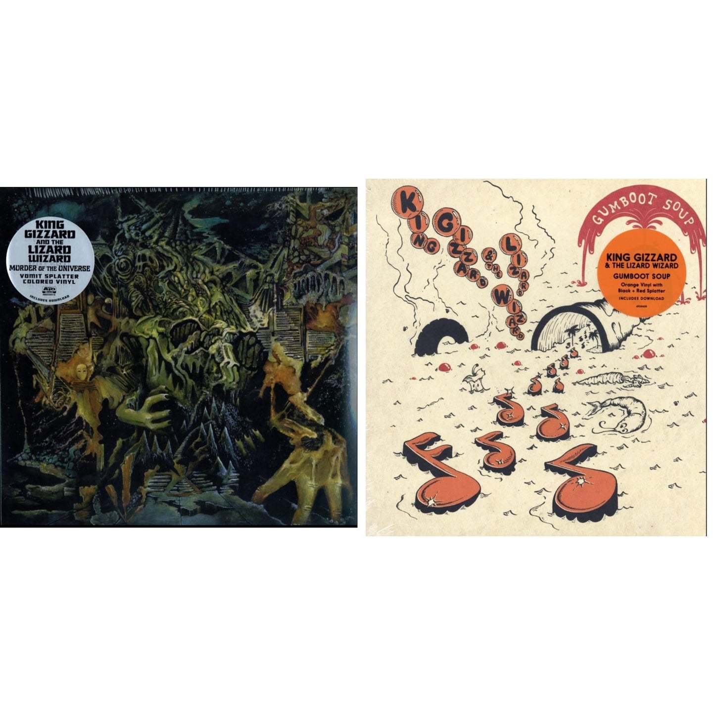 King Gizzard & The Lizard Wizard - Murder Of The Universe (Transparent Green W/Mustard Yelow Splatter LP Vinyl) & Gumboot Soup