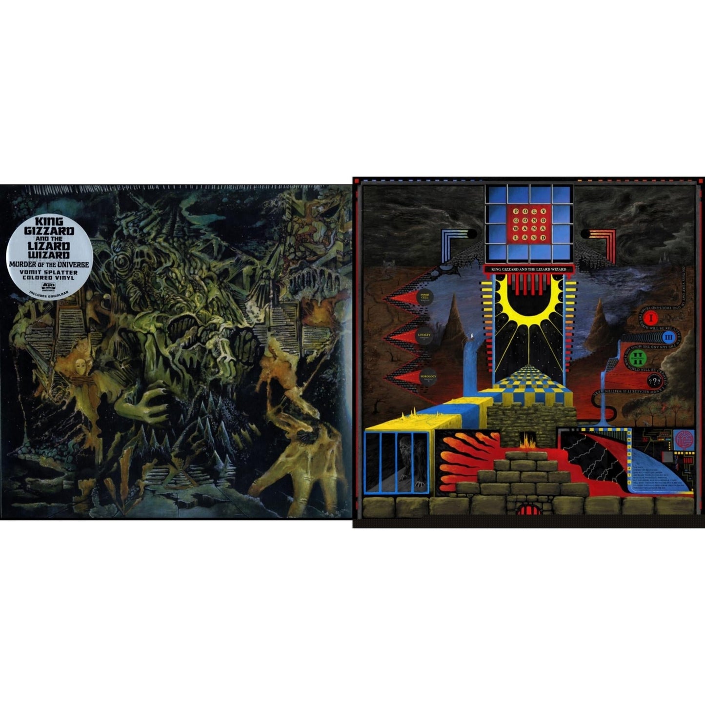 King Gizzard & The Lizard Wizard - Murder Of The Universe (Transparent Green W/Mustard Yelow Splatter LP Vinyl) & Polygondwanaland