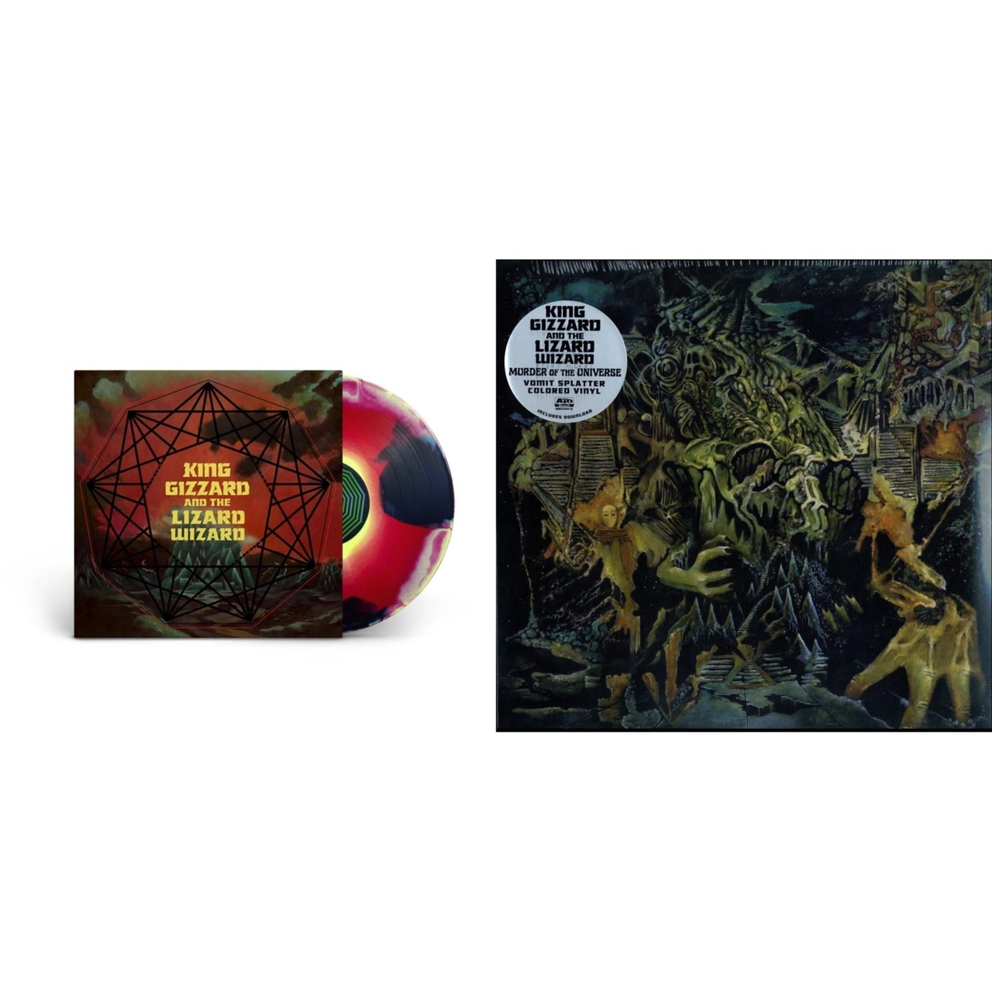 King Gizzard & The Lizard Wizard - Nonagon Infinity (Yellow/Red/Black LP Vinyl) & Murder Of The Universe (Transparent Green W/Mustard Yelow Splatter LP Vinyl)