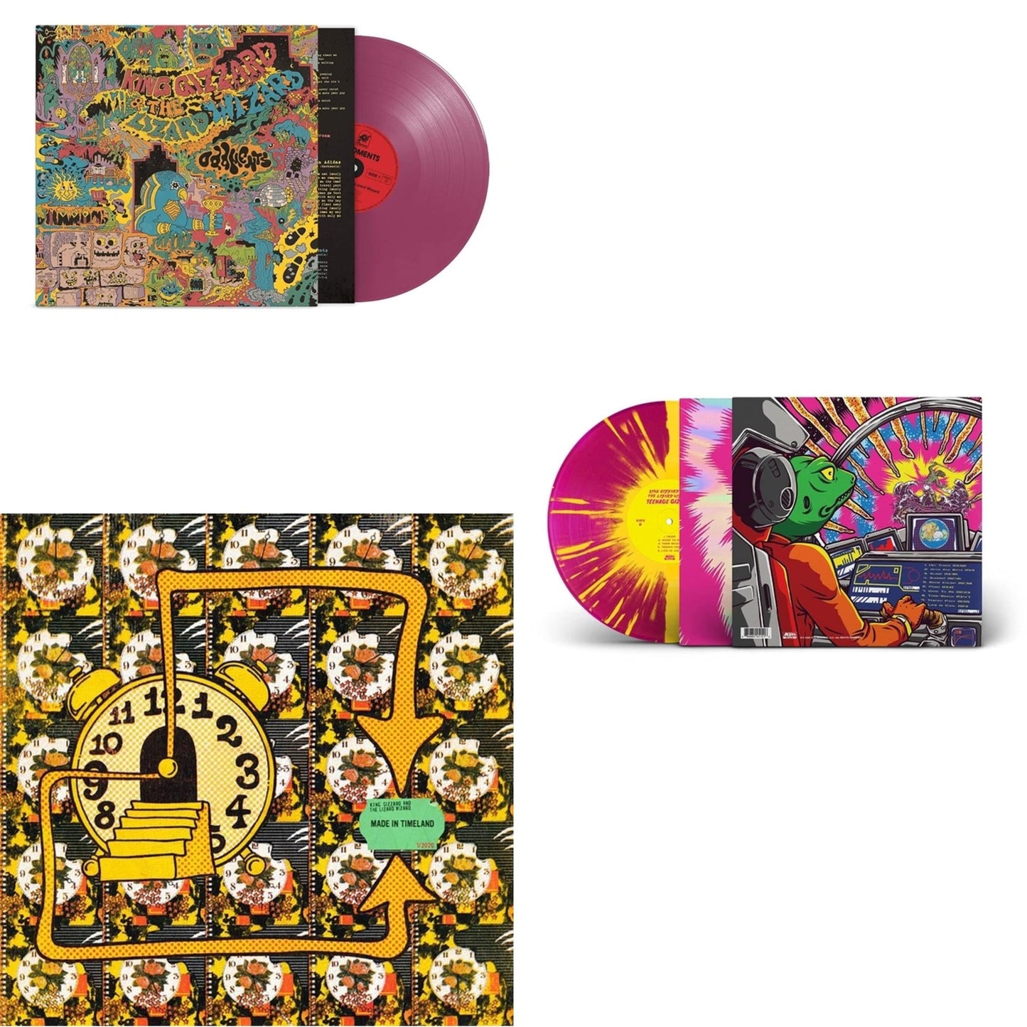 King Gizzard & The Lizard Wizard - Oddments (Plum LP Vinyl) & Made In Timeland & Teenage Gizzard (Magenta & Yellow Splatter LP Vinyl)