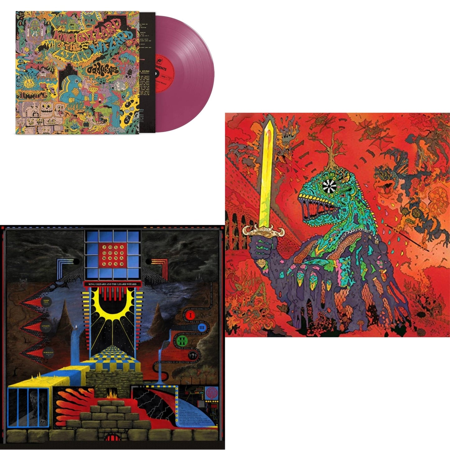 King Gizzard & The Lizard Wizard - Polygondwanaland & 12 Bar Bruise (Sea Foam Green LP Vinyl) & Oddments (Plum LP Vinyl)