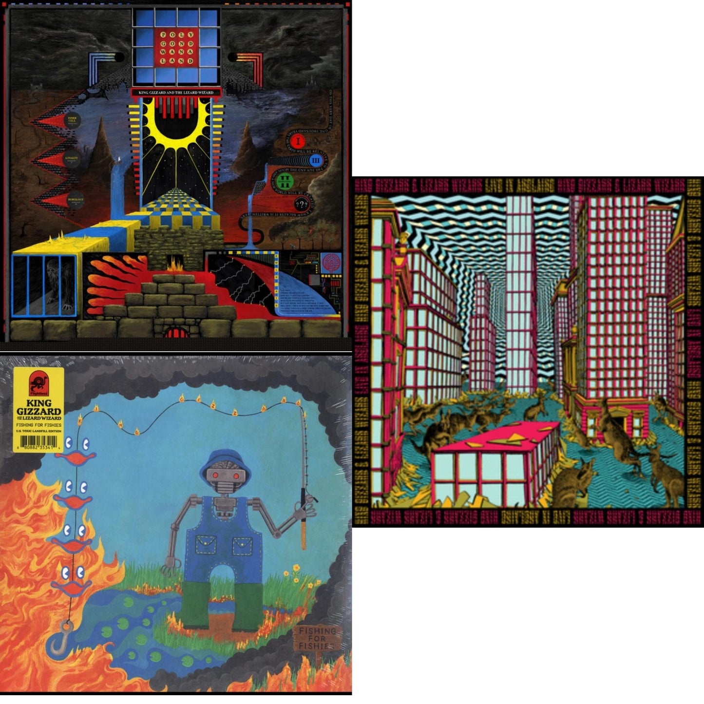 King Gizzard & The Lizard Wizard - Polygondwanaland & Fishing For Fishies (Green LP Vinyl) & Live In Adelaide '19 (Fuzz Club Official Bootleg)