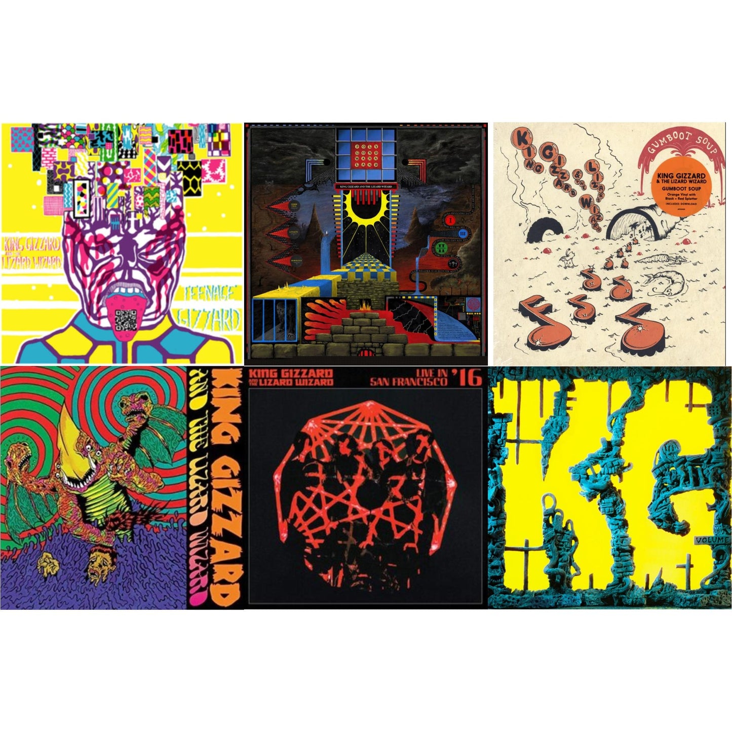 King Gizzard & The Lizard Wizard - Teenage Gizzard (Fuzz Club Official Bootleg) (Deluxe Edition) & Polygondwanaland & Gumboot Soup & Willoughby's Beach (Tangerine LP Vinyl) & Live In San Francisco '16 (Deluxe/2LP/Fog/Sunburst Vinyl) & K.G. (X)