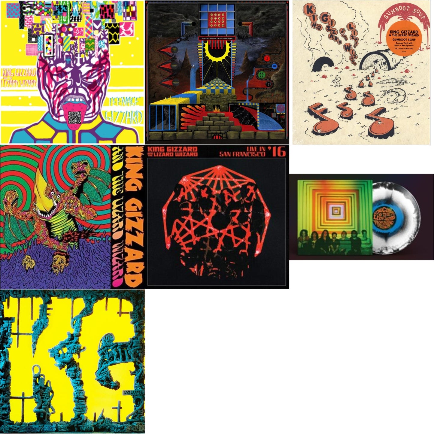 King Gizzard & The Lizard Wizard - Teenage Gizzard (Fuzz Club Official Bootleg) (Deluxe Edition) & Polygondwanaland & Gumboot Soup & Willoughby's Beach (Tangerine LP Vinyl) & Live In San Francisco '16 (Deluxe/2LP/Fog/Sunburst Vinyl) & Float Along -