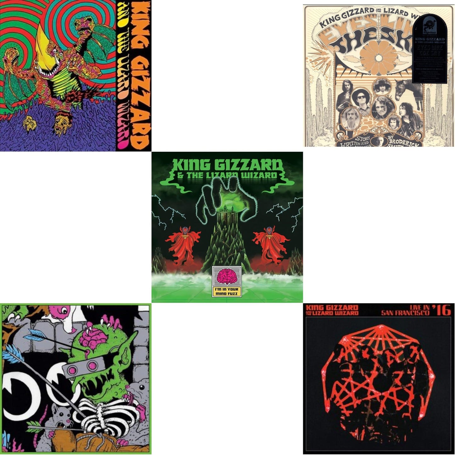 King Gizzard & The Lizard Wizard - I'm In Your Mind Fuzz & Live In Brussels '19 (140G/3LP) & Willoughby's Beach (Tangerine LP Vinyl) & Eyes Likes The Sky (Peach LP Vinyl) & Live In San Francisco '16 (Deluxe/2LP/Fog/Sunburst Vinyl)