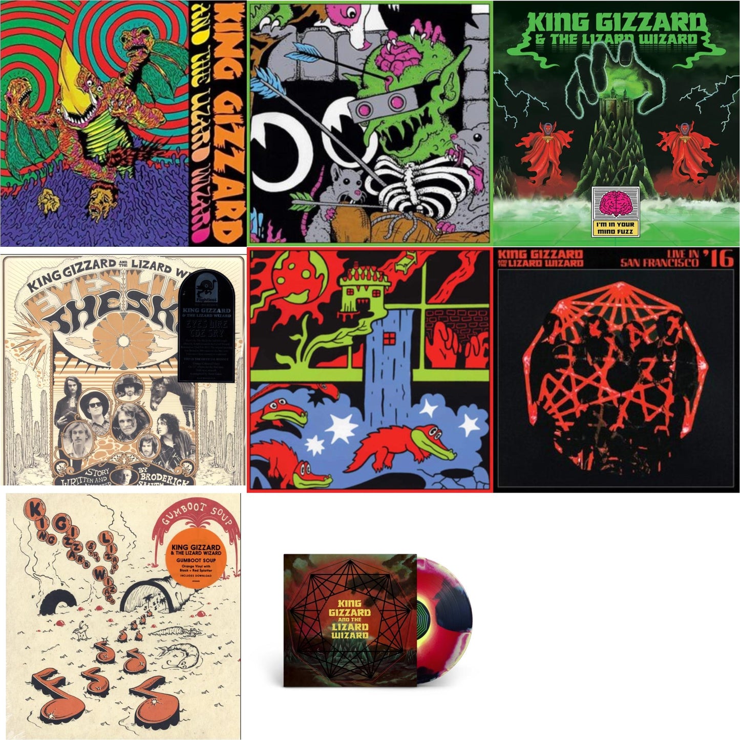 King Gizzard & The Lizard Wizard - Willoughby's Beach (Tangerine LP Vinyl) & Live In Brussels '19 (140G/3LP) & I'm In Your Mind Fuzz & Eyes Likes The Sky (Peach LP Vinyl) & Live In Paris '19 (Fuzz Club Official Bootleg) & Live In San Francisco '16