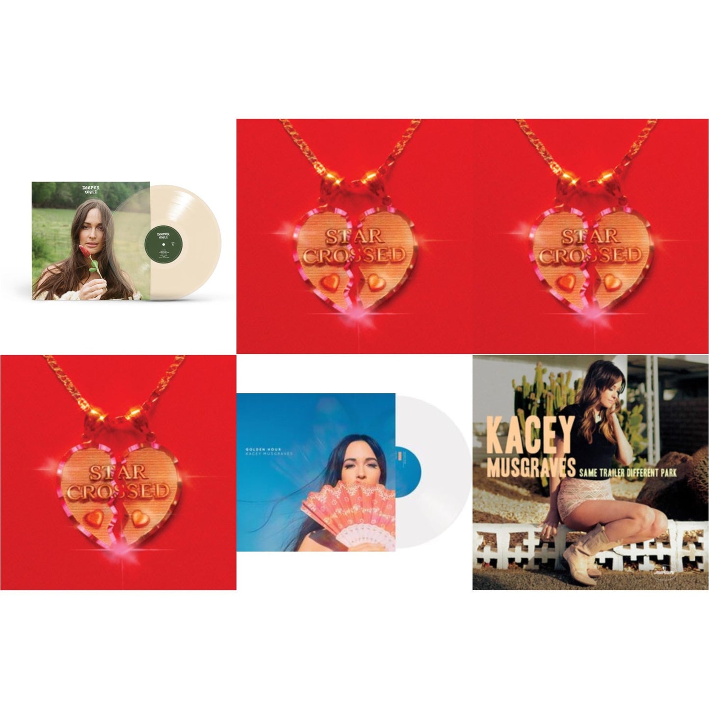 Kacey Musgraves - Star-Crossed (Ruby Red LP Vinyl) & Star-Crossed (Sea Foam LP Vinyl) & Star-Crossed (Neon Yellow LP Vinyl) & Deeper Well (Transparent Cream LP Vinyl) & Same Trailer Different Park & Golden Hour (LP)
