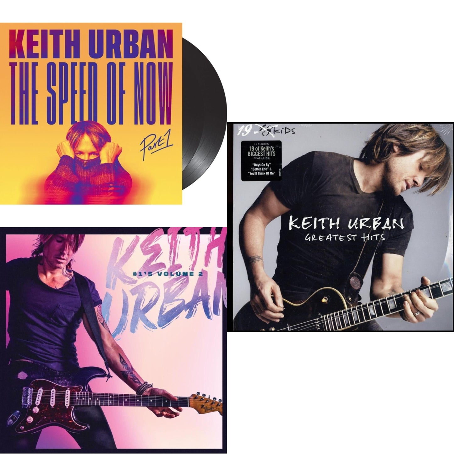 Keith Urban - Speed Of Now Part 1 (2LP) & #1'S - Volume 2 (Grape LP Vinyl) & Greatest Hits - 19 Kids (2 LP)
