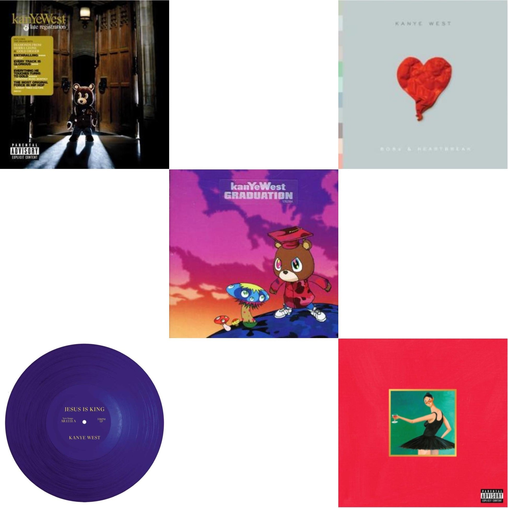 Kanye West - Late Registration & Jesus Is King & Graduation & 808S & Heartbreak & My Beautiful Dark Twisted Fantasy - CD Bundle
