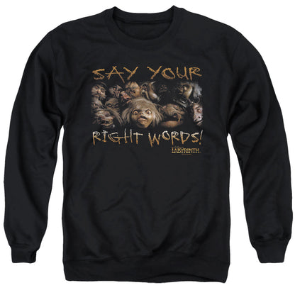Labyrinth Say Your Right Words Mens Crewneck Sweatshirt Black Officially Licensed