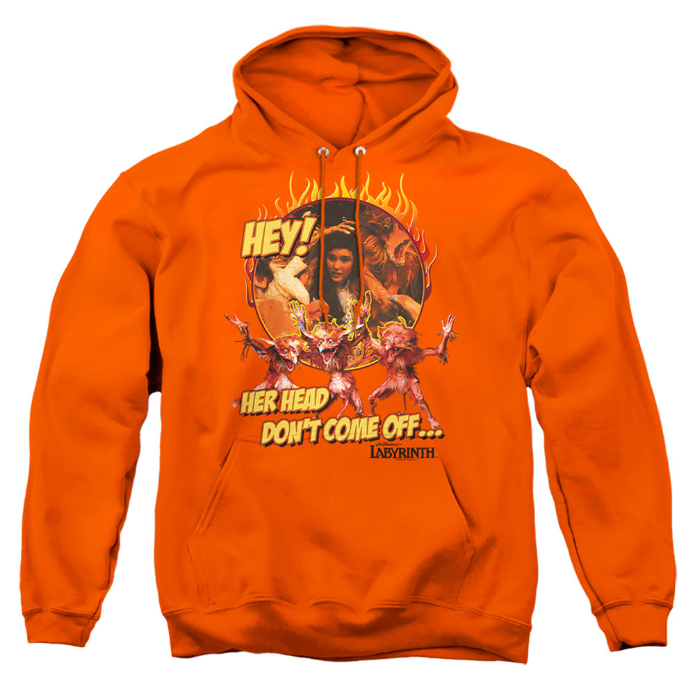 Labyrinth Head Dont Come Off Mens Hoodie Orange Officially Licensed
