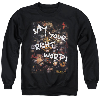 Labyrinth Right Words Mens Crewneck Sweatshirt Black Officially Licensed
