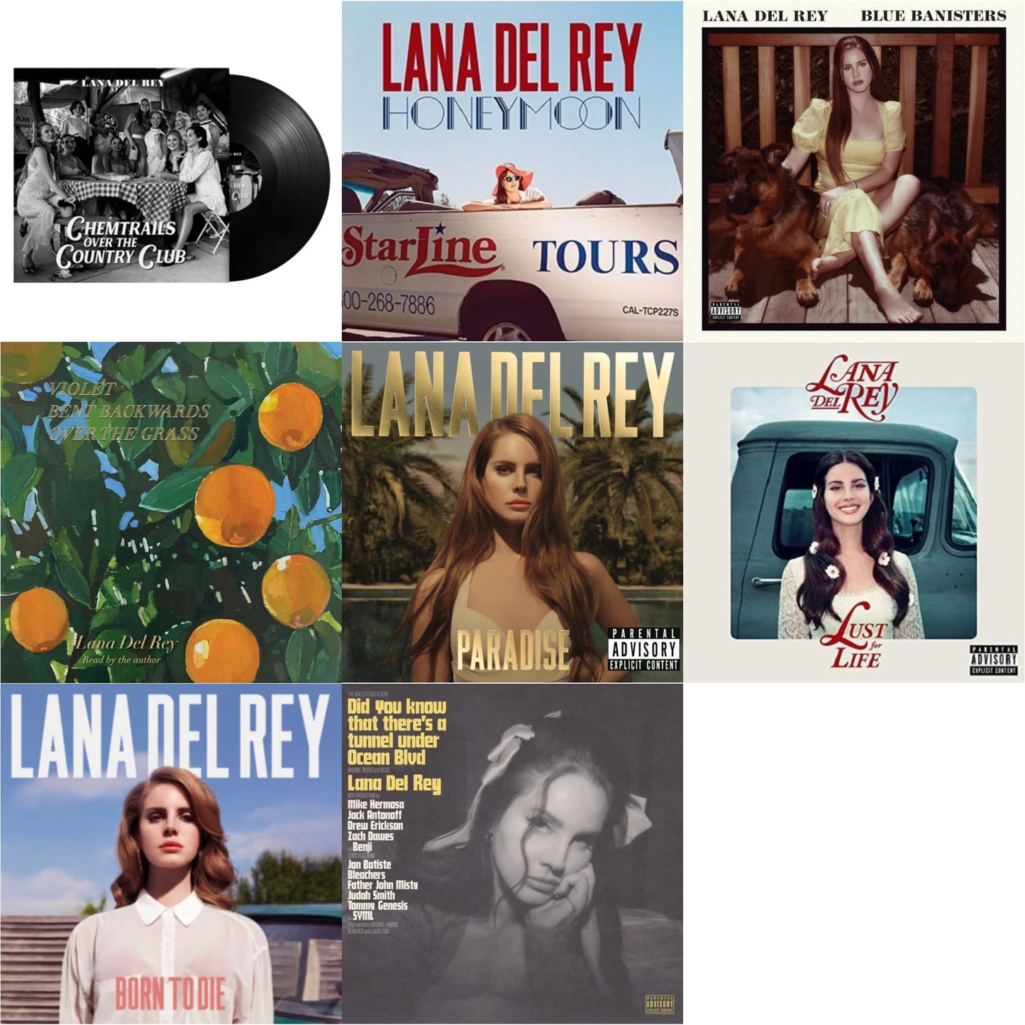 Lana Del Rey - Chemtrails Over The Country Club & Blue Banisters (2LP) & Did You Know That There’S A Tunnel Under Ocean Blvd (X) (2LP/180G) & Violet Bent Backwards Over The Grass (180G) & Born To Die & Paradise & Honeymoon & Lust For Life