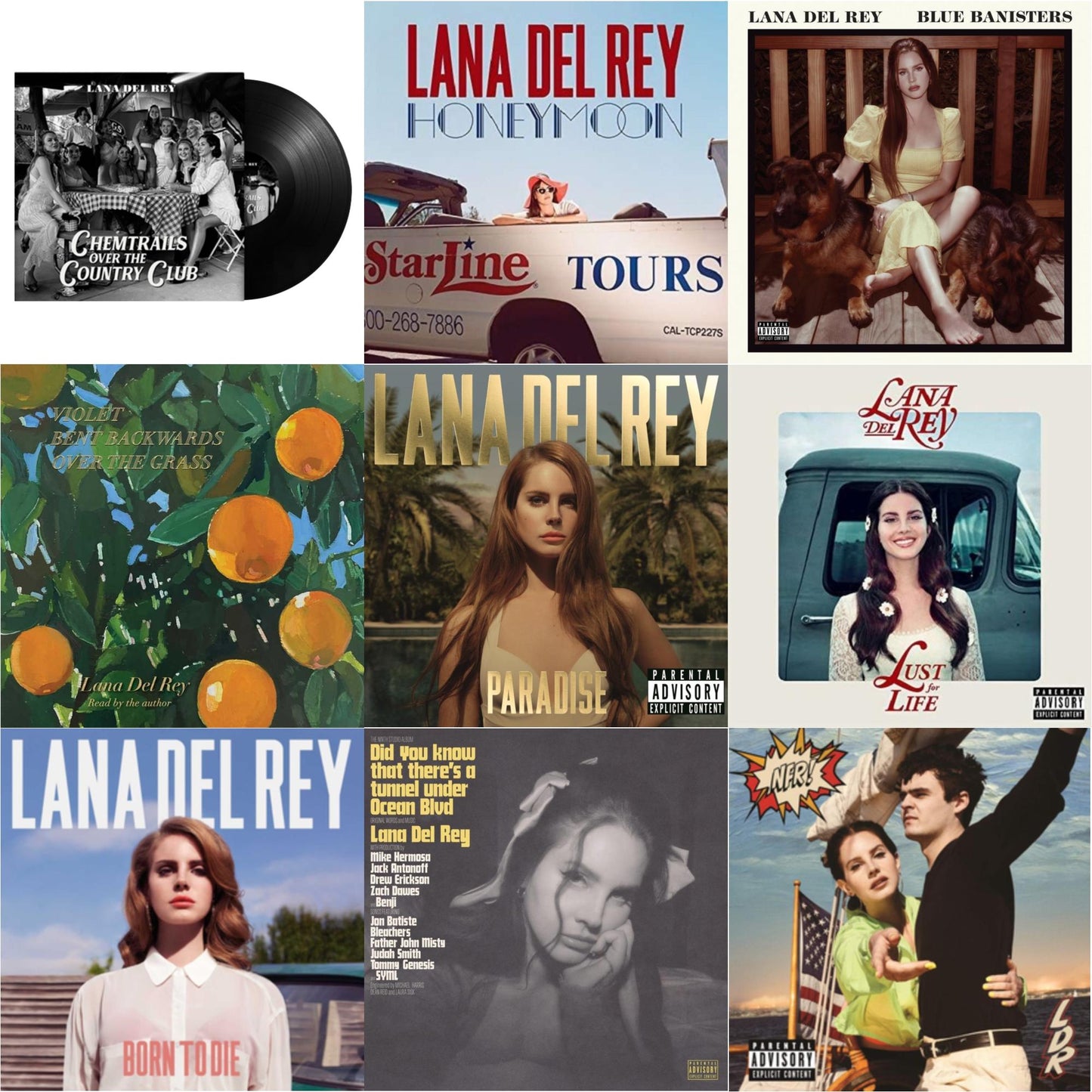Lana Del Rey - Chemtrails Over The Country Club & Blue Banisters (2LP) & Did You Know That There’S A Tunnel Under Ocean Blvd (X) (2LP/180G) & Violet Bent Backwards Over The Grass (180G) & Nfr! (2LP) & Born To Die & Paradise & Honeymoon & Lust For