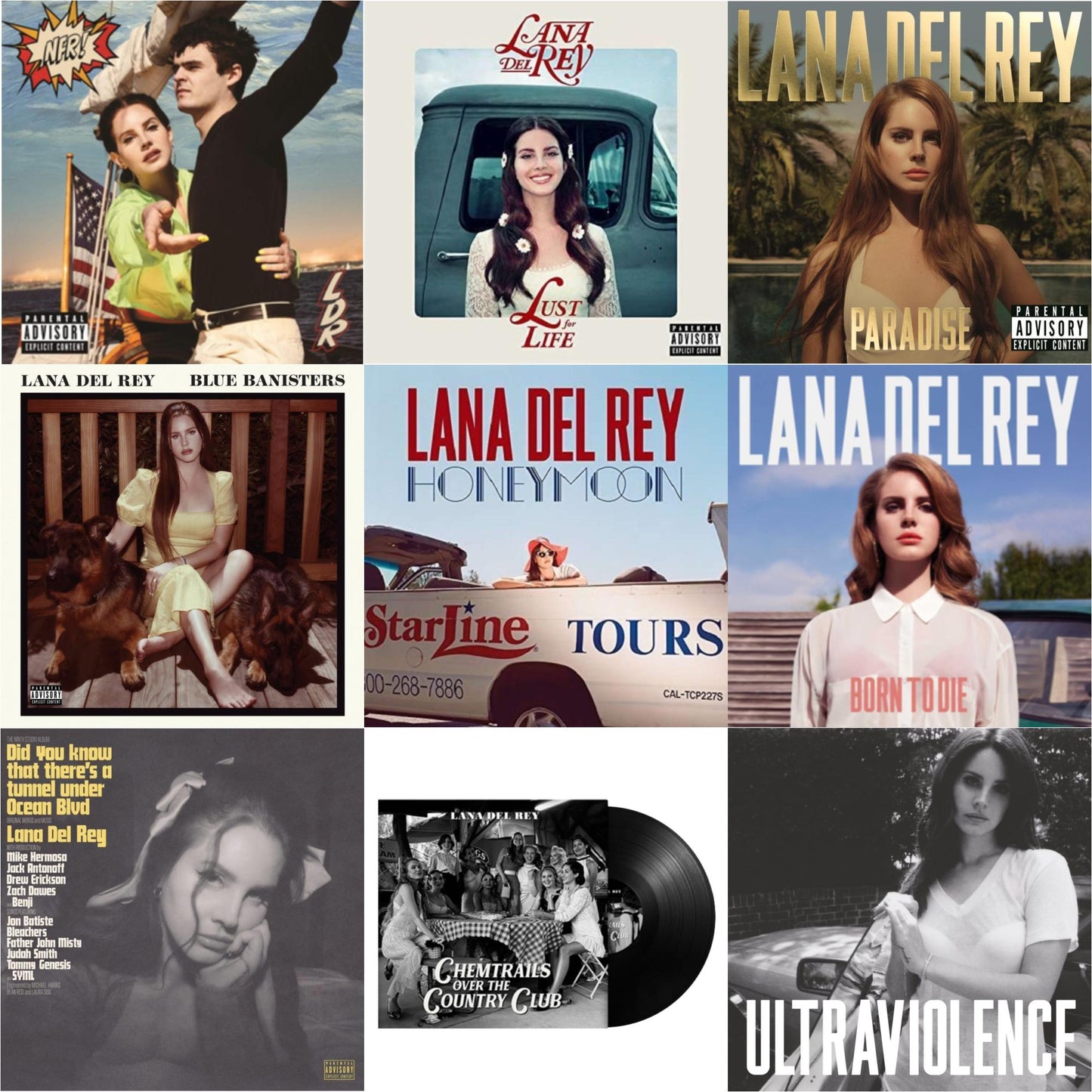 Lana Del Rey - Chemtrails Over The Country Club & Blue Banisters (2LP) & Did You Know That There’S A Tunnel Under Ocean Blvd (X) (2LP/180G) & Nfr! (2LP) & Born To Die & Paradise & Ultraviolence & Honeymoon & Lust For Life