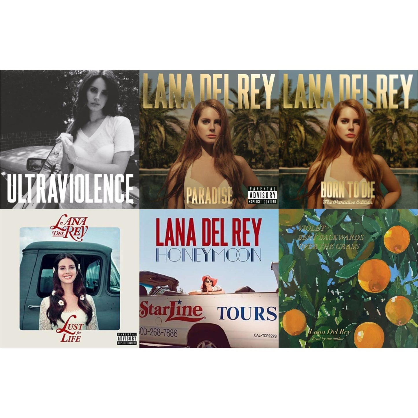 Lana Del Rey - Violet Bent Backwards Over The Grass (180G) & Born To Die (Paradise Edition) (Only The Bonus Material) & Paradise & Ultraviolence & Honeymoon & Lust For Life - LP Vinyl Bundle