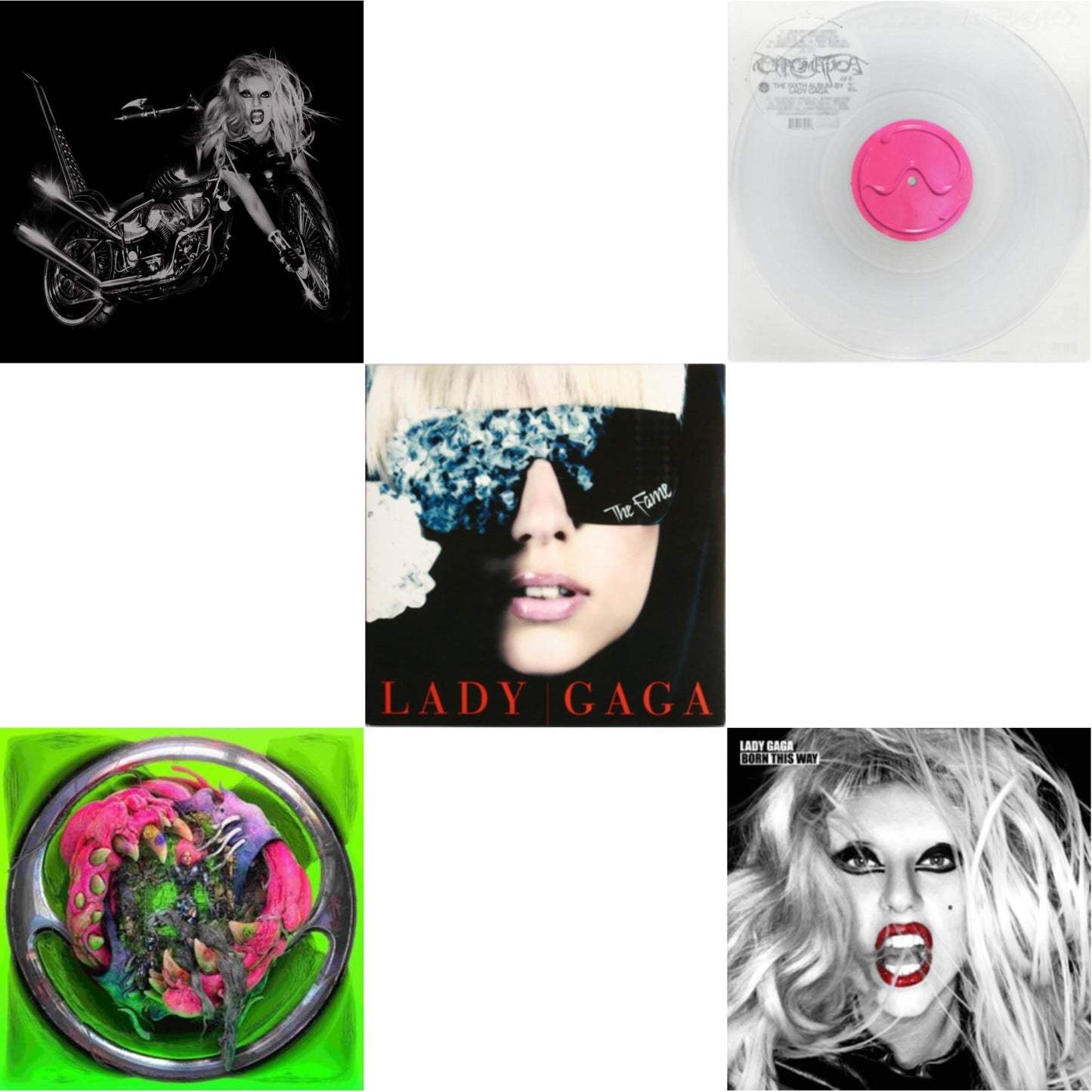 Lady Gaga - Born This Way - The Tenth Anniversary (3LP) & Dawn Of Chromatica (Clear LP Vinyl) & Chromatica (Milky Clear LP Vinyl) & Fame & Born This Way