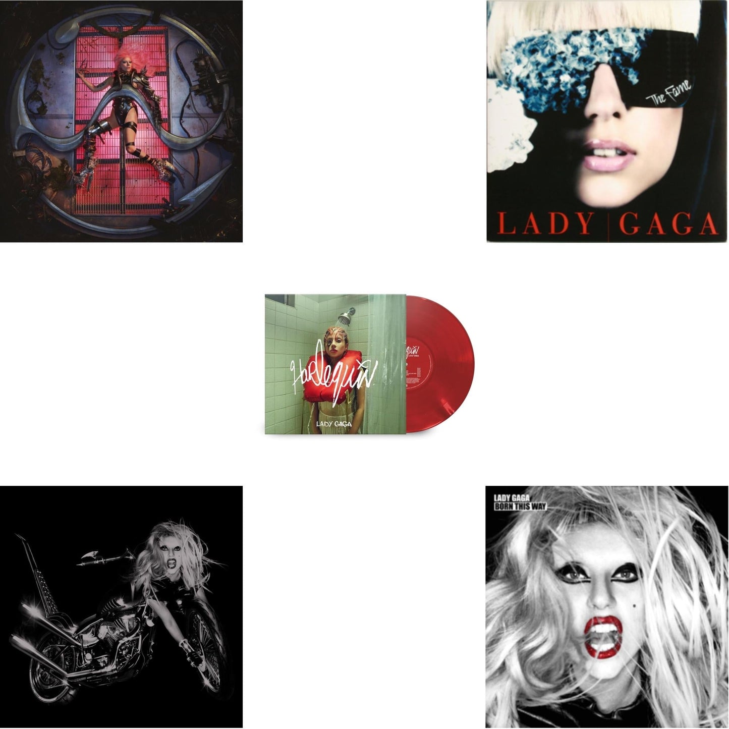 Lady Gaga - Chromatica (180G) & Born This Way - The Tenth Anniversary (3LP) & Harlequin (Red LP Vinyl) & Fame & Born This Way