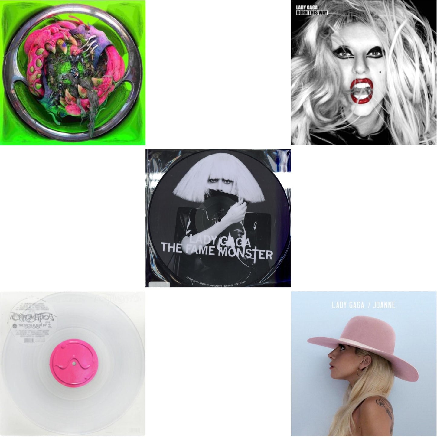 Lady Gaga - Dawn Of Chromatica (Clear LP Vinyl) & Chromatica (Milky Clear LP Vinyl) & Fame Monster & Born This Way & Joanne