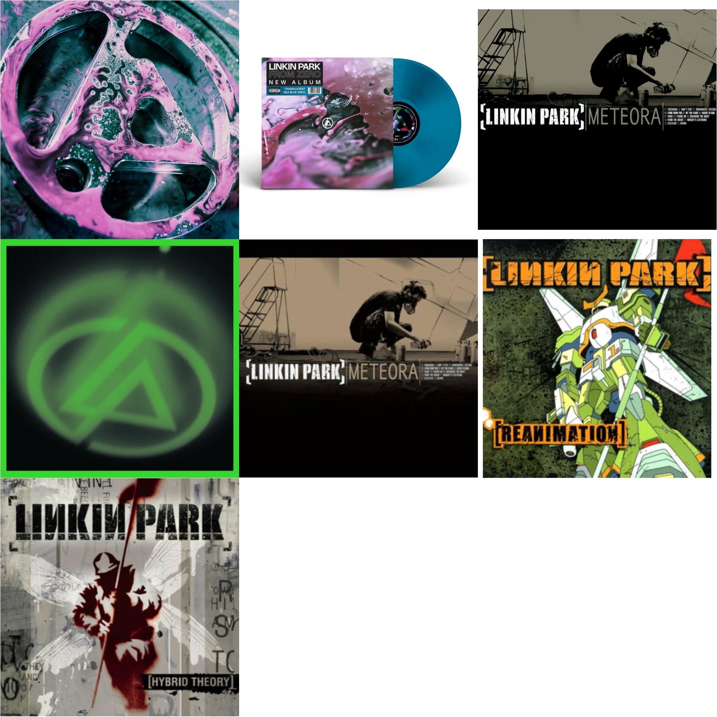Linkin Park - From Zero (Deluxe/2LP/Translucent Emerald Green Vinyl) & From Zero (Translucent Sea Blue LP Vinyl) & Meteora (Marbled LP Vinyl) & Papercuts (2LP) & Meteora & Reanimation & Hybrid Theory