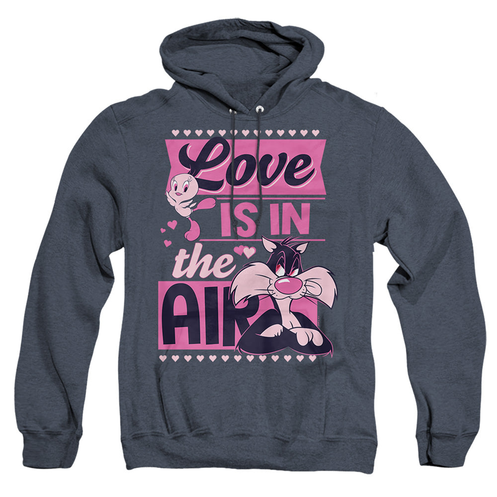 Looney Tunes Valentine'S Day Tweety Sylvester Love In The Air Heather Mens Hoodie Navy Officially Licensed