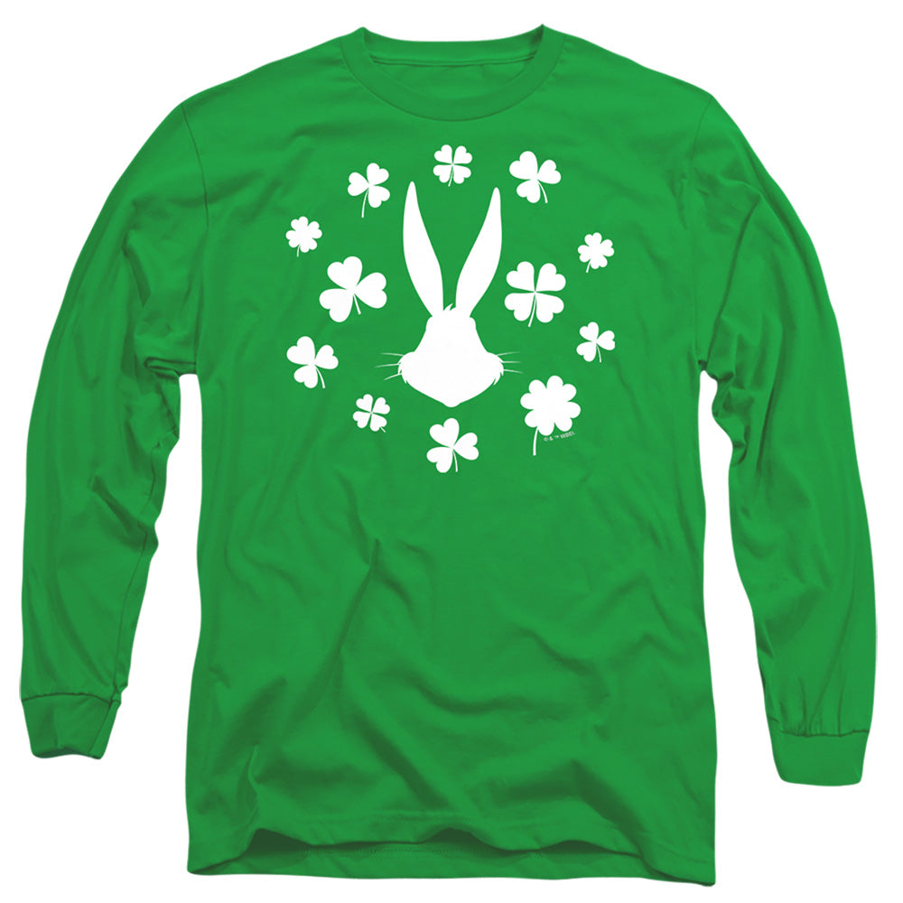 Looney Tunes Bugs Bunny St. Patrick'S Clover Silhouette Mens Long Sleeve Shirt Kelly Green Officially Licensed