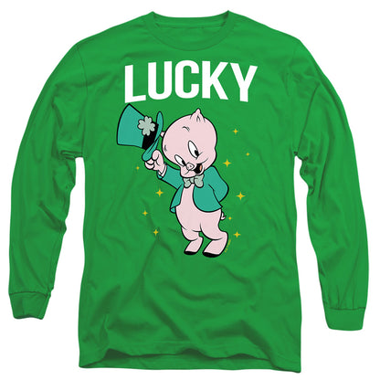 Looney Tunes Porky Pig St. Patrick'S Lucky Mens Long Sleeve Shirt Kelly Green Officially Licensed