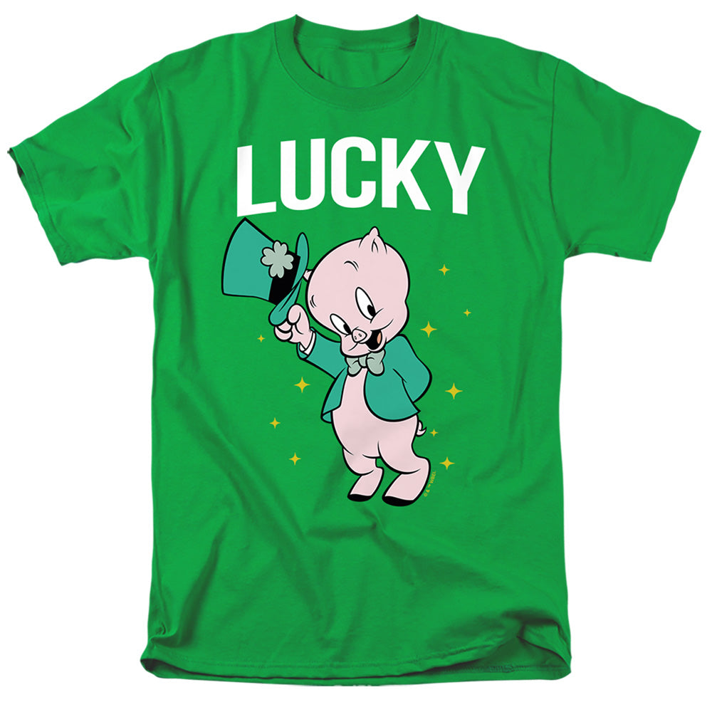 Looney Tunes Porky Pig St. Patricks Lucky Mens T Shirt Kelly Green