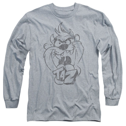 Looney Tunes Faded Taz Mens Long Sleeve Shirt Athletic Heather Officially Licensed Officially Licensed