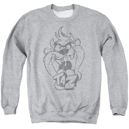 Looney Tunes Faded Taz Mens Crewneck Sweatshirt Athletic Heather Officially Licensed