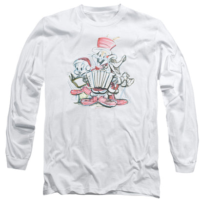 Looney Tunes Holiday Sketch Mens Long Sleeve Shirt White Officially Licensed Officially Licensed