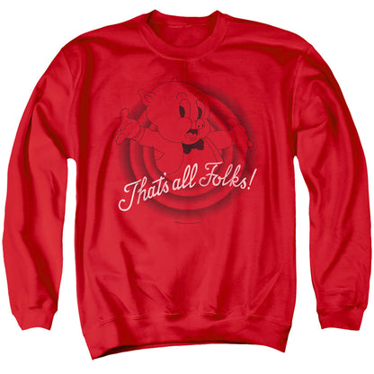 Looney Tunes Thats All Folks Mens Crewneck Sweatshirt Red Officially Licensed