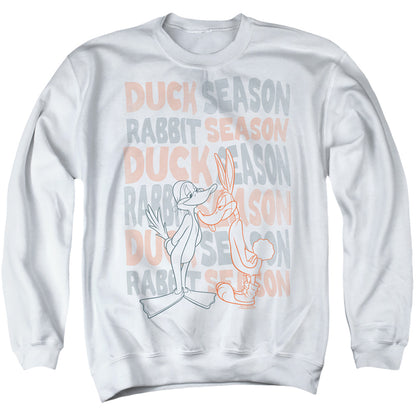 Looney Tunes Duck Season Rabbit Season Mens Crewneck Sweatshirt White Officially Licensed