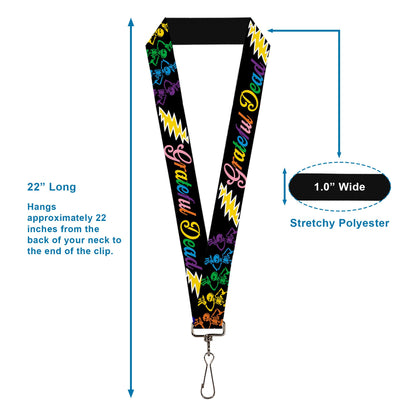 Grateful Dead Script With Bears and Skeletons Black Lanyard