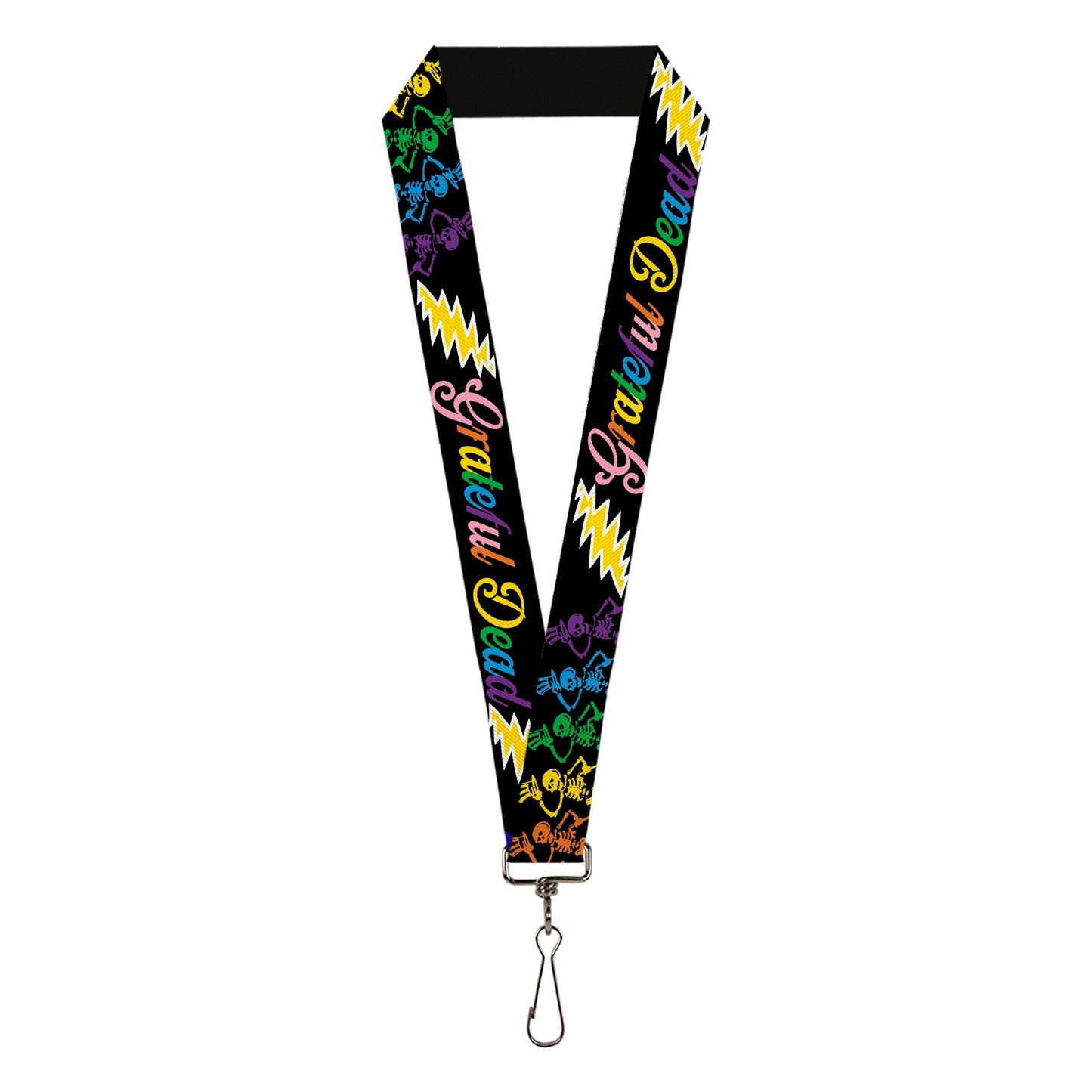 Grateful Dead Script With Bears and Skeletons Black Lanyard