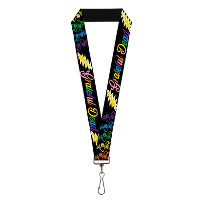 Grateful Dead Script With Bears and Skeletons Black Lanyard