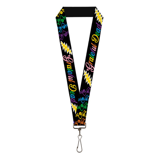 Grateful Dead Script With Bears and Skeletons Black Lanyard
