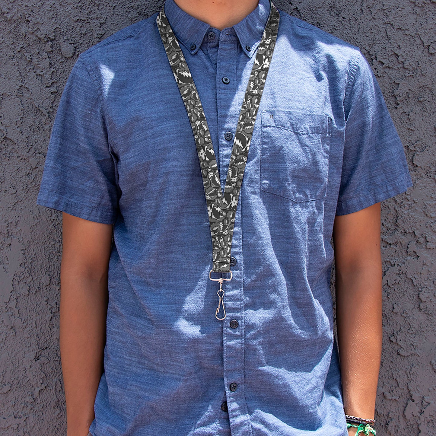 Grateful Dead Steal Your Face Stacked Gray Lanyard