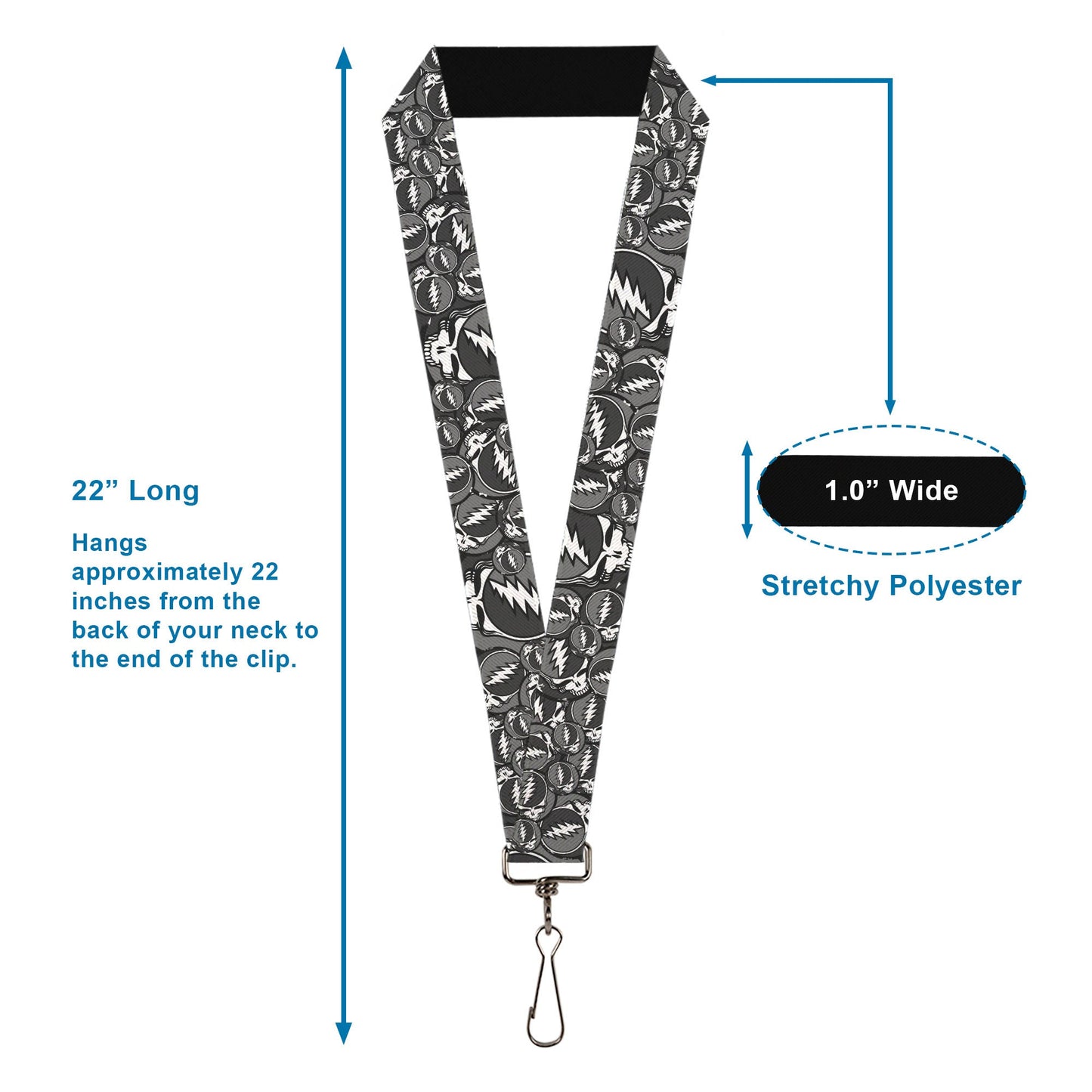 Grateful Dead Steal Your Face Stacked Gray Lanyard