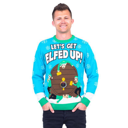 Funny Ugly Christmas Sweater Beverage Dispenser Elfed Up Blitzen's Santa Jingle Juice Knitted Pullover