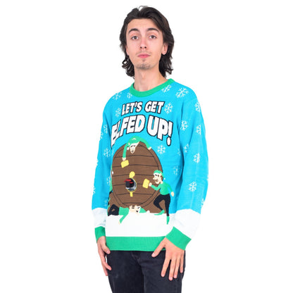 Funny Ugly Christmas Sweater Beverage Dispenser Elfed Up Blitzen's Santa Jingle Juice Knitted Pullover