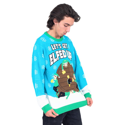 Funny Ugly Christmas Sweater Beverage Dispenser Elfed Up Blitzen's Santa Jingle Juice Knitted Pullover