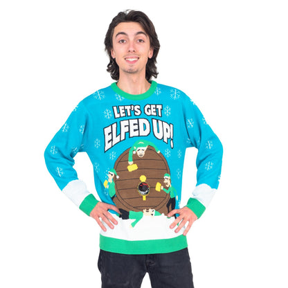 Funny Ugly Christmas Sweater Beverage Dispenser Elfed Up Blitzen's Santa Jingle Juice Knitted Pullover