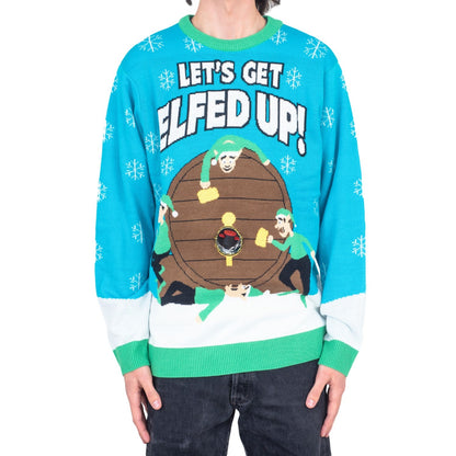 Funny Ugly Christmas Sweater Beverage Dispenser Elfed Up Blitzen's Santa Jingle Juice Knitted Pullover