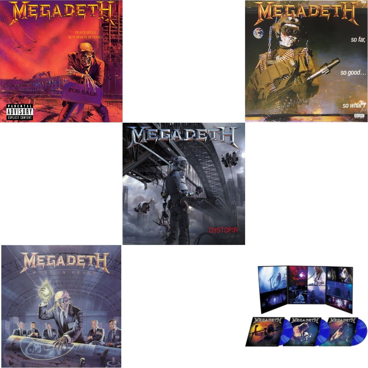 Megadeth - Peace Sells But Who's Buying & Rust In Peace & So Far So Good So What & Dystopia & Night In Buenos Aires (Blue LP Vinyl)
