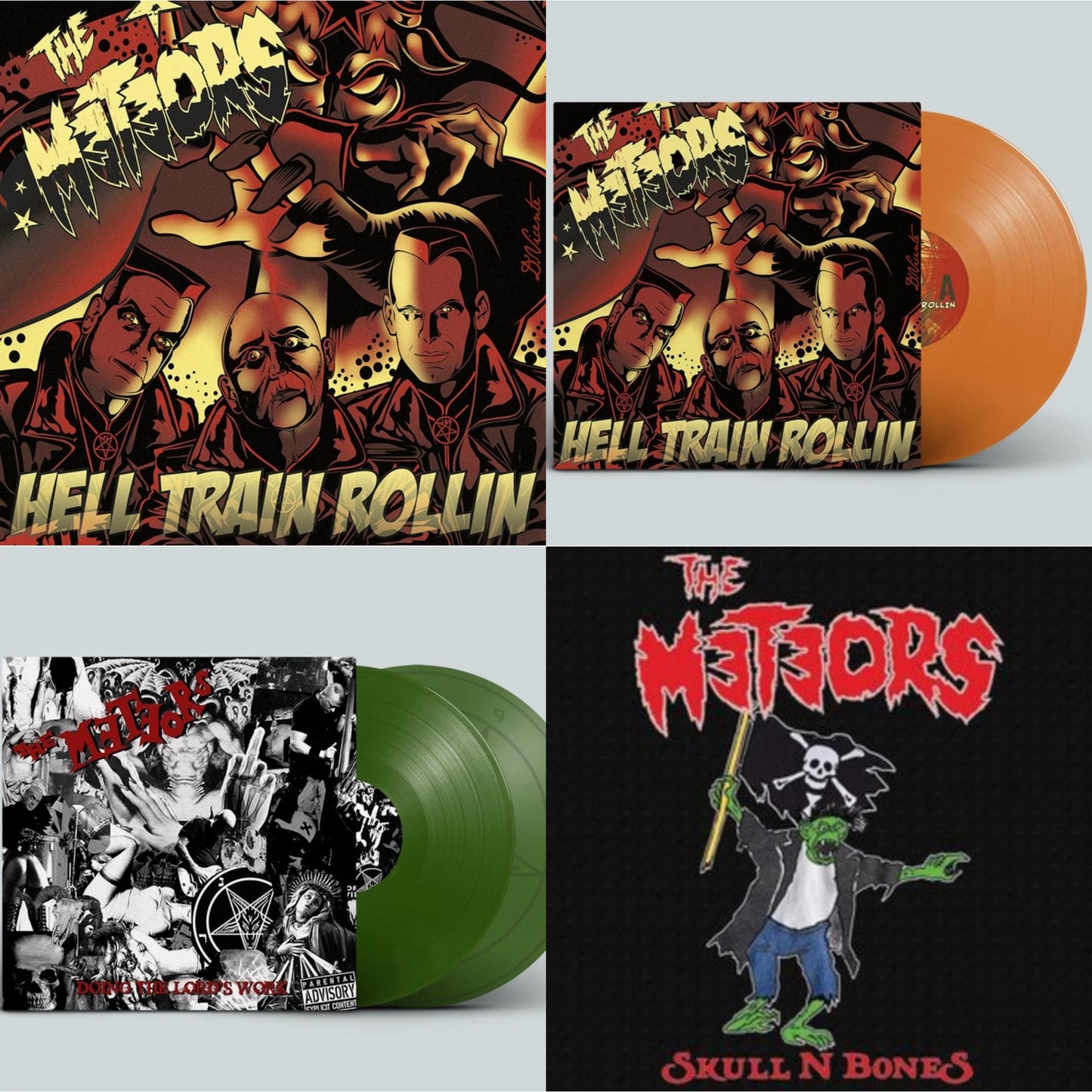 Meteors - Hell Train Rollin & Hell Train Rollin & Doing The Lord's Work (Green LP Vinyl) & Skull N Bones