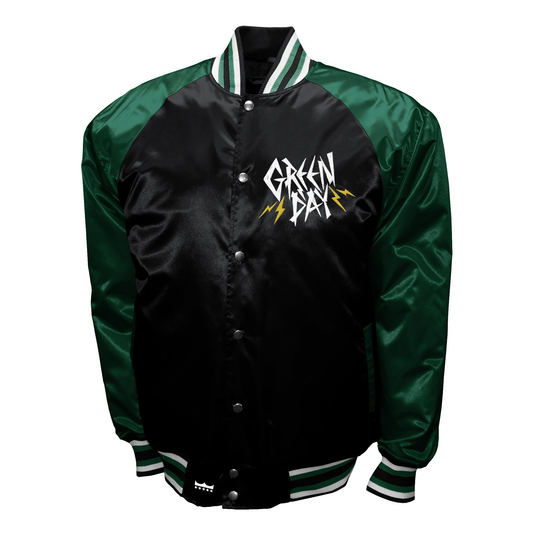 Green Day Lightning Logo Mens Snap Satin Jacket Black