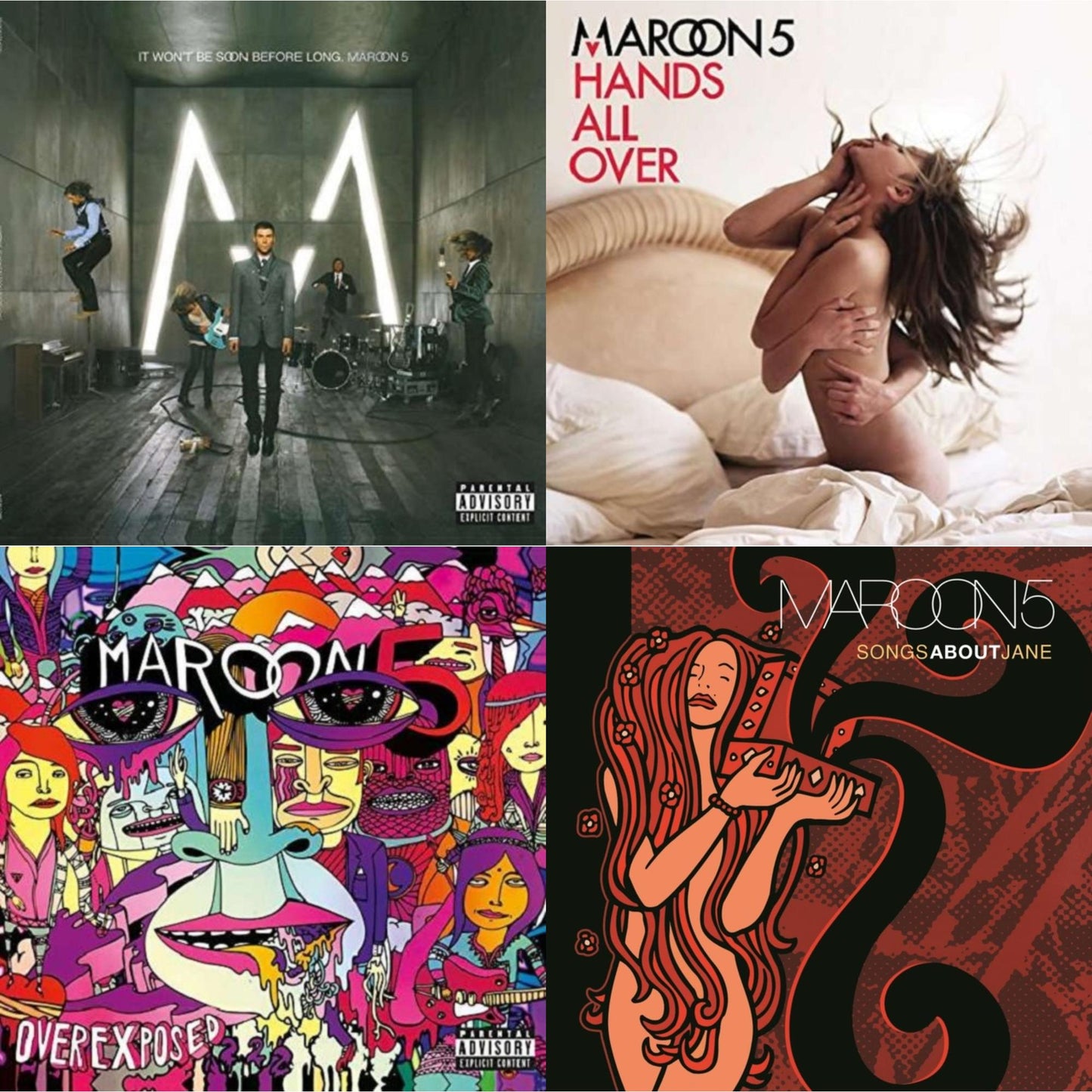 Maroon 5 - It Won't Be Soon Before Long & Hands All Over & Overexposed & Songs About Jane - LP Vinyl Bundle