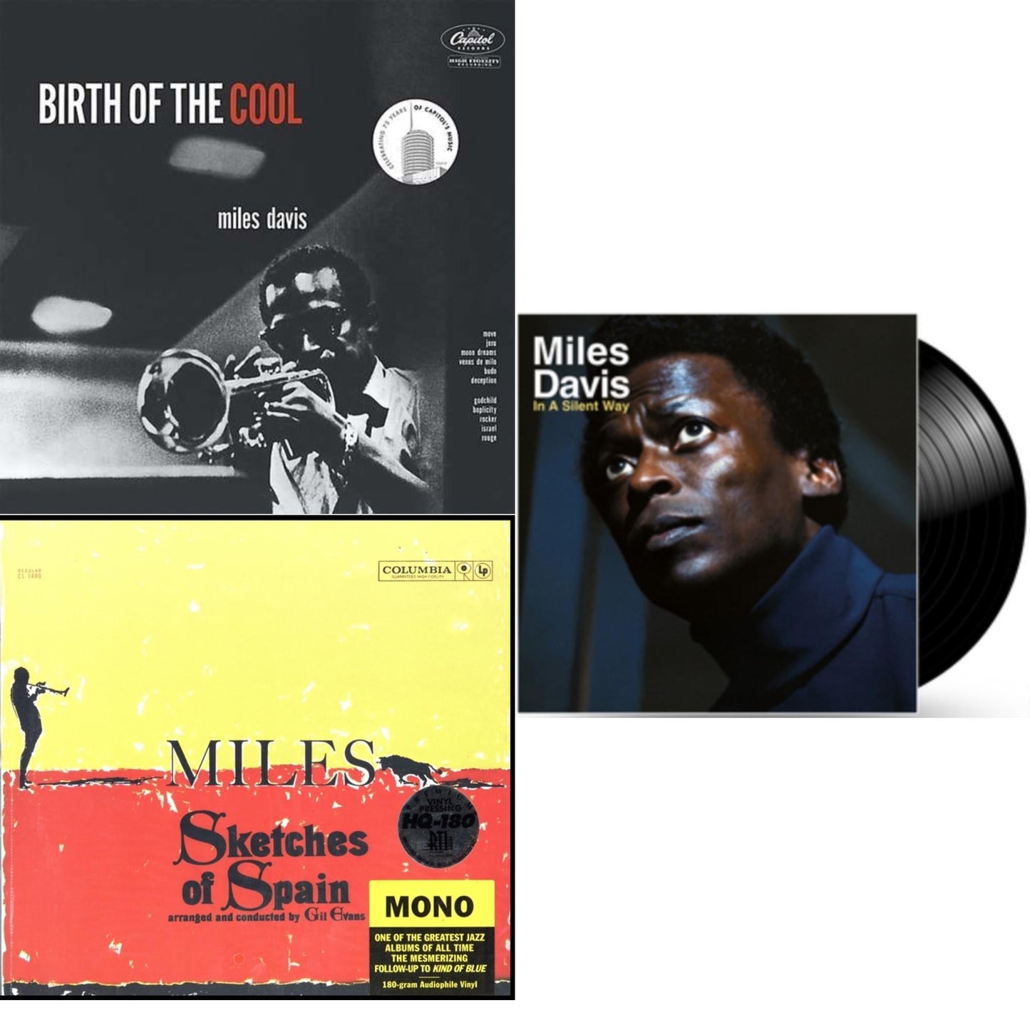 Miles Davis - Birth Of The Cool & Sketches Of Spain (Mono) & In A Silent Way - LP Vinyl Bundle