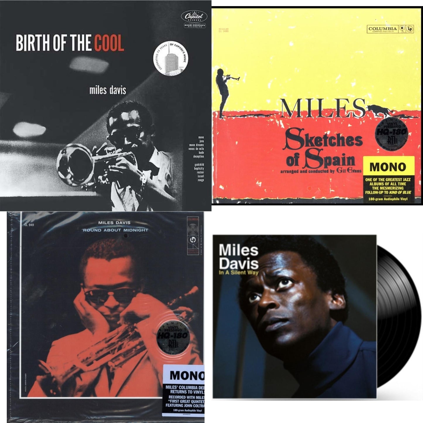 Miles Davis - Birth Of The Cool & Sketches Of Spain (Mono) & Round About Midnight (180G/Mono) & In A Silent Way - LP Vinyl Bundle